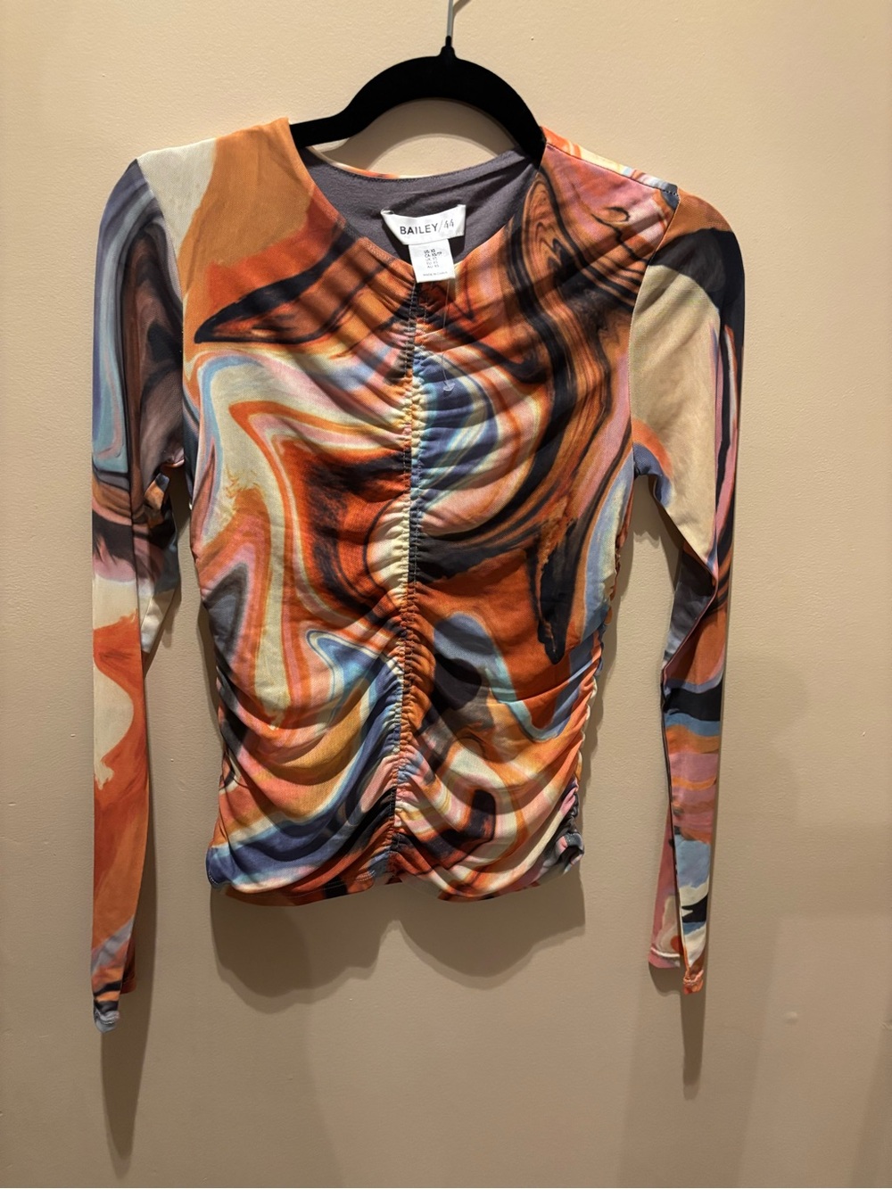 Bailey 44 Swirl Ruched Long Sleeve Top - Orange, Blue, Black
